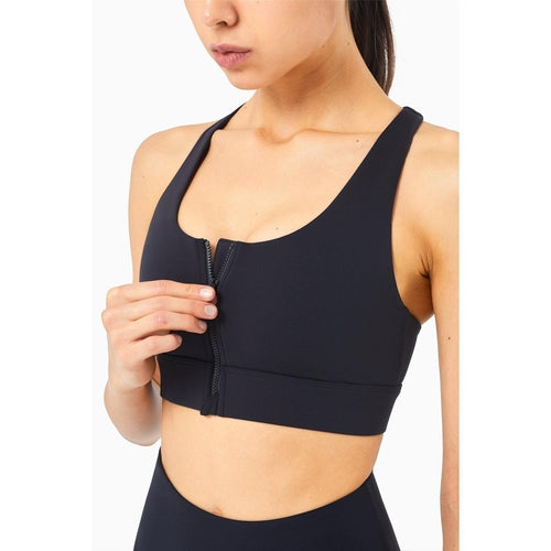 Black Zip Up Sports Bra conpression fit