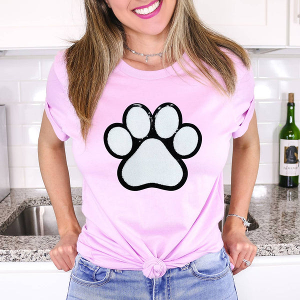 Dog Paw White Chenille Lilac Everyday Tee