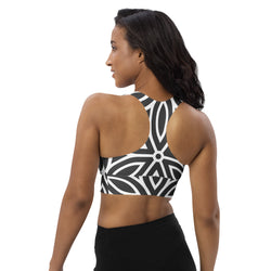 Geometric Petal Print Longline Sports Bra