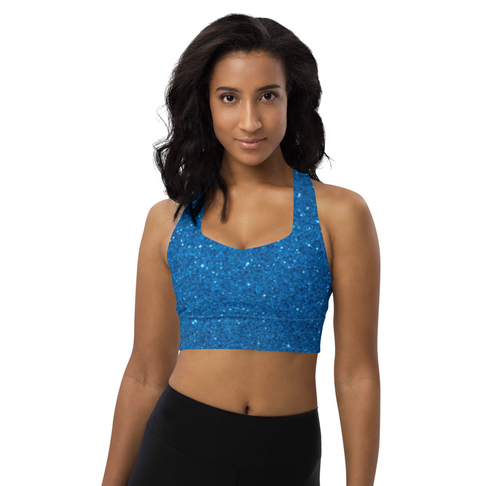 Blue Sparkle Longline Sports Bra