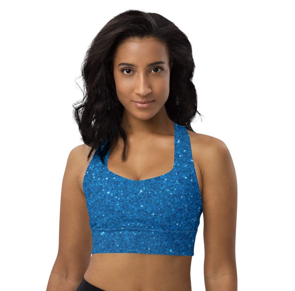 SHE REBEL - Blue Sparkle Longline Sports Bra