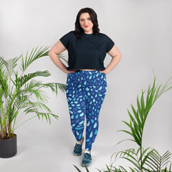 Blue Petals Print Leggings | Plus Size