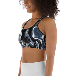 SHE REBEL - Black Marble Swirl Sports Bra
