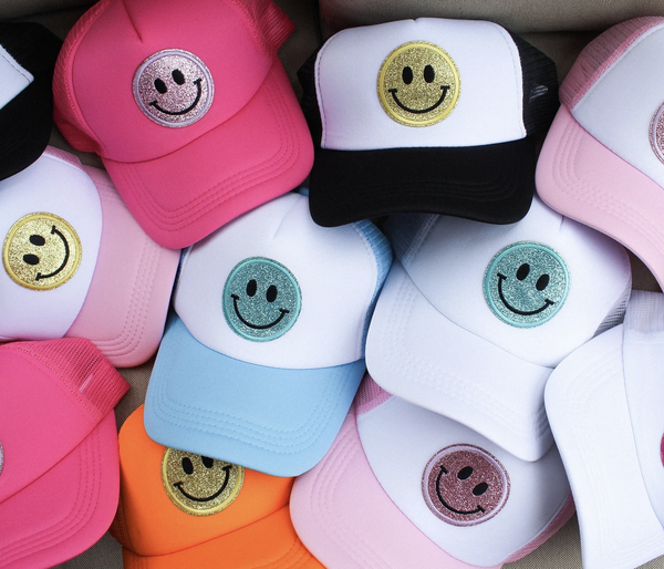 Glitter Smiley Face Trucker Hat | Summer Hat