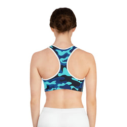 Blue Camo Print Sports Bra
