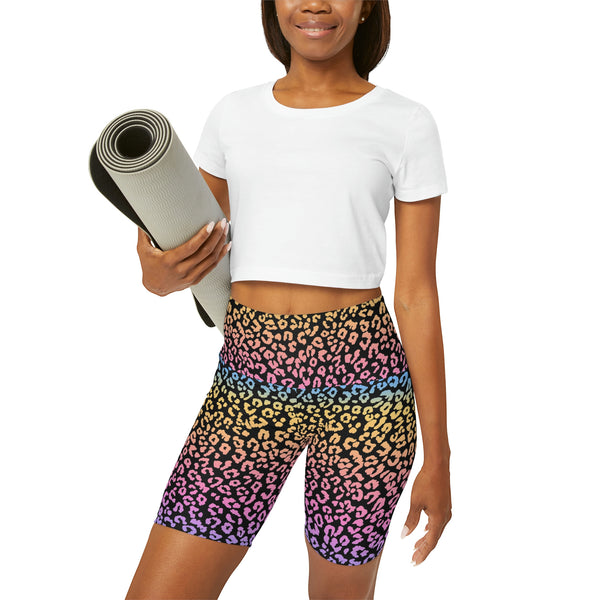 Rainbow Leopard Print Yoga Shorts