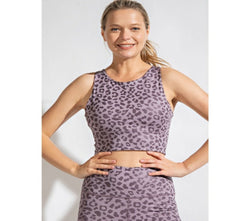 Leopard Chintz Sports Bra in Violet | Plus Size