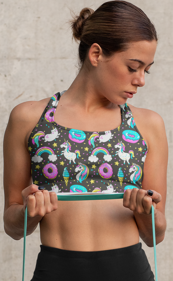 SHE REBEL - Caticorn Unicorn Donuts Sports Bra