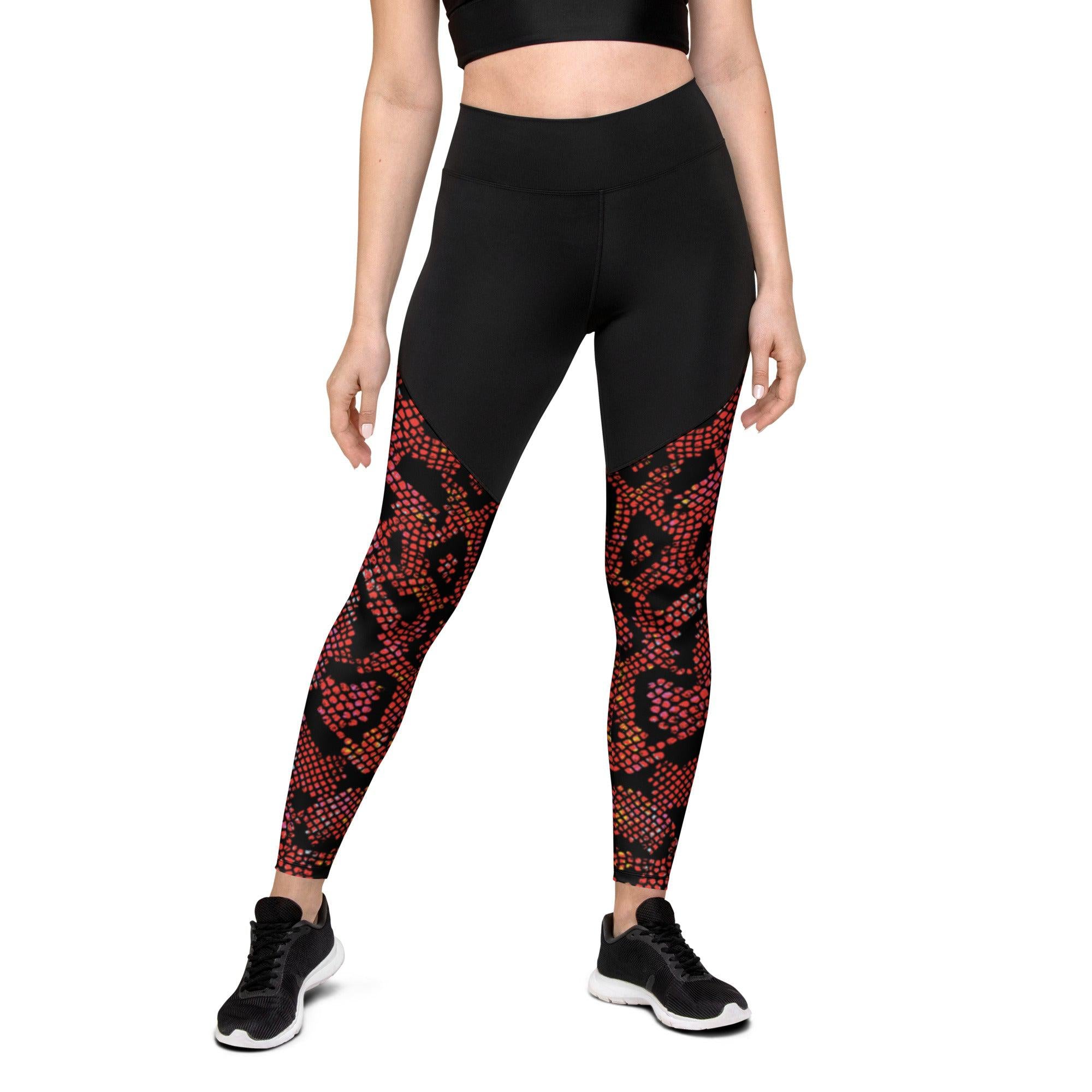 Red Cheetah Compression Leggings with Pocket