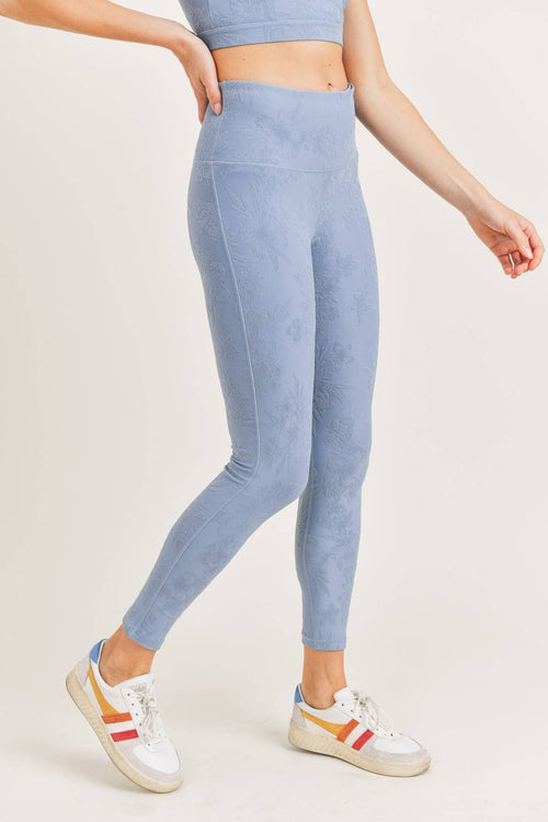 Textured Hibiscus Leggings with Pocket 