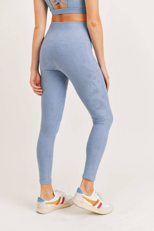 Textured Hibiscus Leggings with Pocket 